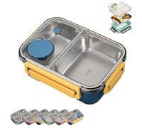 Escentio Lunch Box, Stainless Steel Portable Escentio Lunch Box, Leak-Proof & Stackable, With Tableware And Divided Compartments, For Office, Travel, Field Lodgings (Yellow,Two grids)