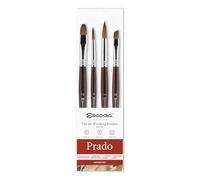 Escoda | Aquarelle | Série Prado Set pour aquarelle | Taille 8, 10, 12, 14 | 4 pinceaux | Apprivoisé synthétique | Lumineux + rond pointu + angulaire