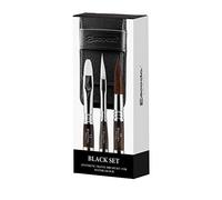 ESCODA Set 3 Pinceaux Aquarelle - Black Set Voyage N.16,1/4",12 Rond Epée Carré Fibres Synthetiques Série Versàtil Perla Brosses Professionnelles Fabriqués à la Main à Barcelone.