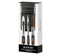 ESCODA Set 3 Pinceaux Aquarelle - Black Set Voyage N.16,1/4",12 Rond Epée Carré Fibres Synthetiques Série Versàtil Perla Brosses Professionnelles Fabriqués à la Main à Barcelone.