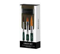 ESCODA Set 3 Pinceaux Aquarelle - Green Set Voyage N.4,12,16 Rond Pointu Sortie Longue Carré Fibres Synthétiques Séries Ultimo Barroco Prado Brosses Professionnelles Fabriqué à la Main à Barcelone.