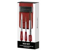 ESCODA Set 3 Pinceaux Aquarelle - Red Set Voyage N.6,8,12 Rond Pointu Fibres Synthétiques Séries Perla Versàtil Brosses Professionnelle Faits à la Main à Barcelone.