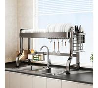 Escurreplatos multifuncional de acero inoxidable para cocina, sobre fregadero, con ventilación abierta, altura ajustable (3 posiciones), resistente a la corrosión, para platos y cuencos (una capa, 84