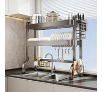 Escurreplatos multifuncional de acero inoxidable para cocina, sobre fregadero, con ventilación abierta, altura ajustable (3 posiciones), resistente a la corrosión, para platos y cuencos (doble capa,