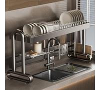 Escurreplatos sobre el fregadero con soporte para cubiertos, gran escurridor que ahorra espacio en la encimera de la cocina, para platos, ollas, tapas, tazones y tazas, para almacenamiento (86 cm)