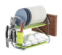Escurridor De Trastes Para Cocina,2 Tier Metal Dish Drain Rack with Utensil Holder, Cutting Board Holder and Dish Drainer,Dish Racks for Kitchen Counter(21.3-inch)(Vert)