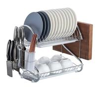Escurridor De Trastes Para Cocina,2 Tier Metal Dish Drain Rack with Utensil Holder, Cutting Board Holder and Dish Drainer,Dish Racks for Kitchen Counter(21.3-inch)(Argent)