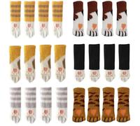 Esdallina Lot de 24 paires de chaussettes pour chaises et meubles - Motif pattes de chat - Antidérapantes - Protection du sol - Tissu acrylique, caoutchouc, beige