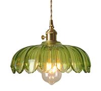 ESDFGYU Lampe Suspendue créative en Verre Vert en Forme de Fleur, Lustre à tête Unique de Base E27, Suspension de Style rétro Nordique, luminaires décoratifs de Salon de thé de Balcon de r