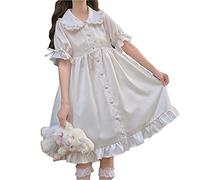 Esdlajks Lolita Gothique Japonaise Fille Douce Lolita Drawing Kawaii Peter panaire Collier Mignon Volant bouffée bouffée Drees Couleur Solide Couleur rétro Dame Dries