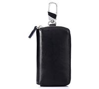 Esdrem Étui à clés fait main en peau d'agneau avec porte-clé de voiture., Black Smooth Leather (Noir) - KEY-WALLET-038