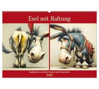 Esel mit Haltung. Karikaturen zwischen Humor und Melancholie (Wandkalender 2026 DIN A2 quer), CALVENDO Monatskalender: Zwölf charakterstarke Eselporträts voller Gefühl, Charme und leiser Ironie