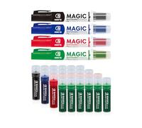 ESENG® Lot de 28 marqueur pour tableau blanc, paquet comprenant les Magic WM-218 marqueurs (1X4 couleurs) et les WM-218T cartouches d'encre (1X6 noir+1X6 bleu+1X6 rouge+1X6 vert)