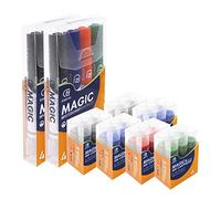 ESENG® Lot de 44 marqueur pour tableau blanc, paquet comprenant les Magic WM-218 marqueurs (2X4 couleurs) et les WM-218T cartouches d'encre (2X6 noir+2X6 bleu+1X6 rouge+1X6 vert)