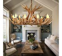EsEntL Lustre en Bois de cerf, 9 Ampoules E12, Lustre Rustique en Corne de cerf, Lampes suspendues en Bois de cerf d'Amérique du Nord pour Chambre à Coucher (9 lumières 12 Bois)
