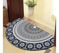 Eseriallen Paillasson demi-rond lavable en demi-cercle Mandala Boho Antidérapant Bleu foncé Gris 891-7 50 cm x 80 cm