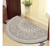 Eseriallen Paillasson demi-rond lavable en demi-cercle Mandala Boho Antidérapant Marron Gris clair Luxe F (14) 50 cm x 80 cm
