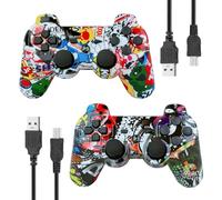 eSeunLau Manette de jeu Bluetooth sans fil, détection de mouvement, avec joysticks améliorés, pour jeux PC PS-3, câble USB, lot de 2 (Tribal Street Art)