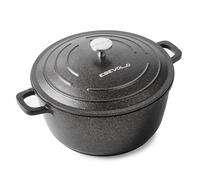 ESEVOLO Cocotte Fonte Induction 24cm Faitout Rond 4,5L en Fonte d’Aluminium avec Revêtement Antiadhésif, Marmite avec Couvercle, Idéale pour Soupe, Ragoûts, Pain, Four et Gaz, Noir