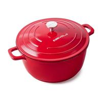 ESEVOLO Cocotte Fonte Induction 24cm Faitout Rond 4,5L en Fonte d’Aluminium avec Revêtement Céramique Antiadhésif, Marmite avec Couvercle, Idéale pour Soupe, Ragoûts, Pain, Four et Gaz, Rouge