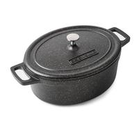 ESEVOLO Cocotte Fonte Induction 31cm 6,3L Ovale Faitout en Fonte d’Aluminium avec Revêtement Antiadhésif, Marmite avec Couvercle, Idéale pour les Grandes Familles, Four et Gaz, Noir