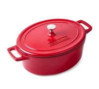 ESEVOLO Cocotte Fonte Induction 31cm 6,3L Ovale Faitout en Fonte d’Aluminium avec Revêtement Céramique Antiadhésif, Marmite avec Couvercle, Idéale pour les Grandes Familles, Four et Gaz, Rouge