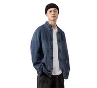 ESFHWYP Veste en jean pour hommes avec boutons de costume Tang de style chinois - Veste de robe-Blue-XL