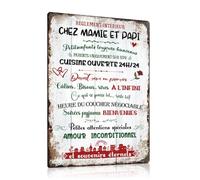 ESFIVHO Decoration Murale Tableau Humoristique Les Règles de la Maison Chez Mamie et Papi - Plaque Metal Vintage Citation Français Famille 20x30cm