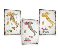 ESFIVHO Lot de 3 Plaque Vintage Metal Italie 20x30cm - Italy Italien PAYS Pancarte Affiche - Italienne Pasta Panneau Decoration Murale Cadeau Pour la Cuisine Kitchen Restaurant