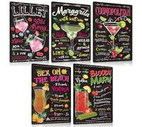 ESFIVHO Lot de 5 Cocktails Guide Plaque Metal Vintage 20x30cm - Cocktail Recette Panneau Pancarte Affiche Poster - Decoration Murale Accessoire Pour Bar Pub Cuisine Bistrot