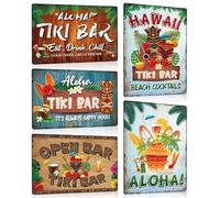 ESFIVHO Lot de 5 Plaque Metal Vintage TIKI BAR - Hawaii Beach Cocktails Panneau Decorative - Pancarte Poster avec Citation Pour la Pub Club Bistro - 20x30cm