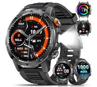 ESFOE Montre Connectée Homme 1000mAh/LED Lampe,1.75" Militaire Smartwatch Homme avec Appel Bluetooth,5ATM Étanche 113 Modes Sportifs,24H Sommeil/Fréquence Cardiaque/Podomètre Android iOS 3 Bracelets