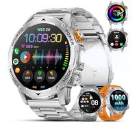 ESFOE Montre Connectée Homme 1000mAh/LED Lampe/5ATM Étanche,1.75" Militaire Smartwatch Homme avec Appel Bluetooth,113 Modes Sportifs,24H Sommeil/Fréquence Cardiaque/Podomètre Android iOS Argent
