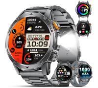 ESFOE Montre Connectée Homme 1000mAh/LED Lampe/5ATM Étanche,1.75" Militaire Smartwatch Homme avec Appel Bluetooth,113 Modes Sportifs,24H Sommeil/Fréquence Cardiaque/Podomètre Android iOS 3 Bracelets