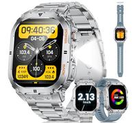 ESFOE Montre Connectée Homme 3ATM Étanche avec Appels Bluetooth/Torche LED, 2,13'' AMOLED Grand Écran Militaire Smartwatch, 100+ Mode Sportifs, SPO2/Fréquence Cardiaque pour Android iOS, 2 Bracelets