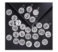 Esforzarse Lot de 20 étiquettes numérotées avec anneau porte-clés en acier inoxydable, plaque signalétique numéro ID rond porte-clés numérique câble (23 mm, argent)
