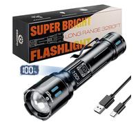 ESGOFO lampe torche led ultra puissante 1000000 Lumens, lampe de poche led rechargeable USB C longue distance zoomable 3 modes Lumière flash de longue durée 10H, pour le camping randonnée d'urgence