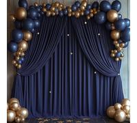 ESGOTBME Lot de 2 rideaux de fond infroissables en tissu doux pour fête, mariage, décoration de fête d'anniversaire, arrière-plan pour photographie, 1,5 x 3 m, bleu marine