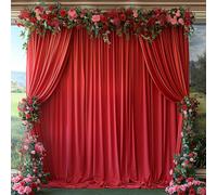 ESGOTBME Lot de 6 rideaux de fond en tissu doux infroissable pour fêtes d'anniversaire, décoration de fête de mariage, 1,5 x 3 m, rouge