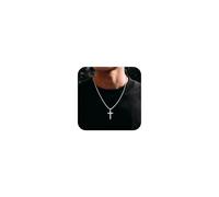 ESHIONER Collier Croix Homme Acier Inoxydable Argent Pendentif Bijoux Cadeaux Pour Hommes 24" Croix Chretienne Chaine Homme
