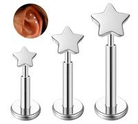 ESHIONER G23 Titane Conch Medusa Tragus Helix Studs Oreille Labret Levres Bouche Bioflex Push In Flat Boucles d'oreilles Cartilage Star Argent 16g 6mm 8mm 10mm Hypoallergénique Piercing Bijoux