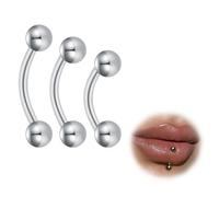 ESHIONER G23 Titane Piercing Arcade, Langue, Nombril, Labret Vertical, Daith Bananes Hypoallergéniques - Argent Or millimètre 6/8/10mm 16G 3PCS pour Homme et Femme