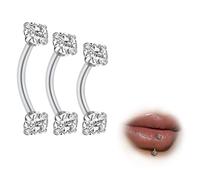 ESHIONER G23 Titane Piercing Arcade, Langue, Nombril, Labret Vertical, Lip Bar, Daith Bananes Homme Femme Hypoallergénique Argent CZ 6mm, 8mm, 10mm, 16G 3PCS