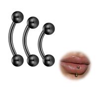 ESHIONER G23 Titane Piercing Arcade Piercing Langue Nombril Piercing Labret Vertical Levre Lip Bar Labret Daith Bananes Homme Femme Hypoallergénique Noir 6mm 8mm 10mm 16G 3PCS