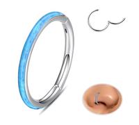 ESHIONER G23 Titane Piercing Nez Anneaux Septum Piercing Oreille Helix Conch Bleu Piercing Anneaux de Cartilage Tragus Daith Opale Anneau Nez Piercing Hypoallergénique 16G 6MM
