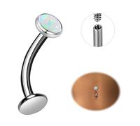 ESHIONER G23 Titane Piercing Nombril 14G 12MM Le Petit Courte Longue Grossesse Filetage Interne Dos Plat Rose Bleu Opale Percing au Nombril Bijoux Piercing pour Femme Argent