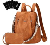 Eshow Petit Sac a Dos Femme Antivol, Sacs à Main Portés Dos Elégant Léger Imperméable PU Cuir, Sacoche Bandoulière avec Étui anti RFID & Pochette pour Voyage Travail Loisirs Université Brun