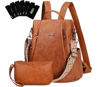 Eshow Petit Sac a Dos Femme Antivol, Sacs à Main Portés Dos Elégant Léger Imperméable PU Cuir, Sacoche Bandoulière avec Étui anti RFID & Pochette pour Voyage Travail Loisirs Université Brun