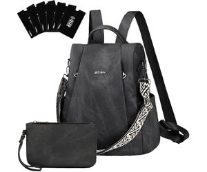 Eshow Petit Sac a Dos Femme Antivol, Sacs à Main Portés Dos Elégant Léger Imperméable PU Cuir, Sacoche Bandoulière avec Étui anti RFID & Pochette pour Voyage Travail Loisirs Université Noir