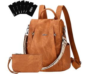 Eshow Petit Sac a Dos Femme Antivol, Sacs à Main Portés Dos Elégant Léger Imperméable PU Cuir, Sacoche Bandoulière avec Étui anti RFID & Pochette pour Voyage Travail Loisirs Université Brun